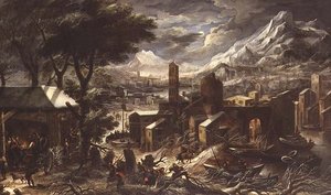 Un paesaggio invernale alpino da Christian de (circle of) Koninck