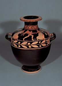 Hydria a figure rosse attica raffigurante Borea che insegue Oreithyia, 440-430 a.C.
