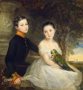 Bambini con pappagallo di Christina Robertson (1796-1854) da Christina Robertson