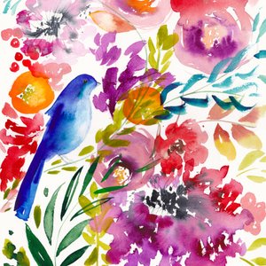 Uccello dai colori vivaci e motivi floreali da Christine Lindstrom