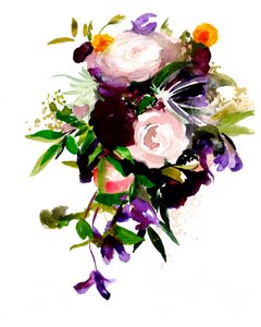 Un vivace bouquet floreale dipinto ad acquerello da Christine Lindstrom