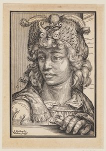 Busto di giovane uomo con cappuccio piumato da Christoffel van Sichem I