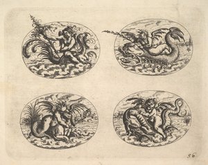 Quattro ovali con geni, piatti dal Neue Grotessken Buch, 1610