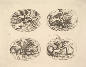 Putti con Mostri Marini, piatti dal Neue Grotessken Buch, 1610 da Christoph Jamnitzer