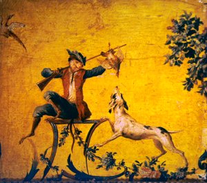 Cacciatore di scimmie e cane da caccia
