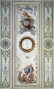 Pannello del grande salone del Castello di Champs sur Marne con barometro e chinoiserie