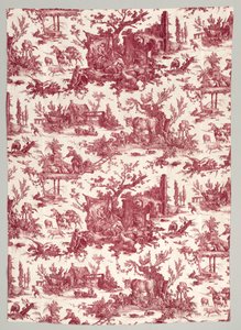 Striscia di cotone stampato con disegno Les plaisirs de la ferme da Christophe Philippe Oberkampf