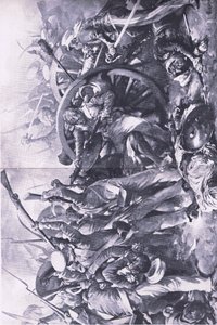 La Battaglia di Meanee, 17 febbraio 1843: Il combattimento ai cannoni, illustrazione da British Battles on Land and Sea, 1915 da Christopher Clark