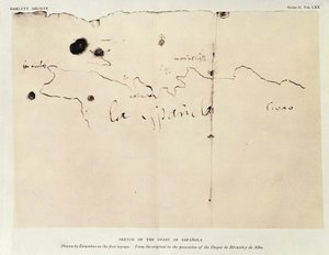 Schizzo della costa di Espanola, disegnato da Colombo nel primo viaggio, dall