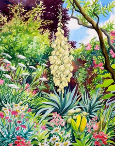 Giardino con yucca in fiore