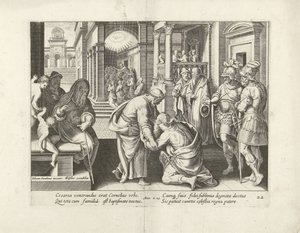 Cornelio si inginocchia davanti a Pietro da Claes Jansz. Visscher (II) (attributed to workshop of)