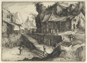 Villaggio di montagna con case e scale
