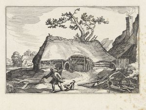 Cane che abbaia vicino a una fattoria da Claes Jansz. Visscher (II)