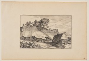 Una fattoria, uomo alla porta, da Paesaggi (Verscheyden aerdige Lanthuysen...) da Claes Jansz. Visscher