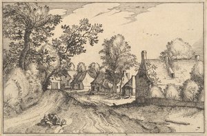 Una strada di villaggio, tavola 7 da Regiunculae et Villae Aliquot Ducatus Brabantiae, ca. 1610 da Claes Jansz Visscher