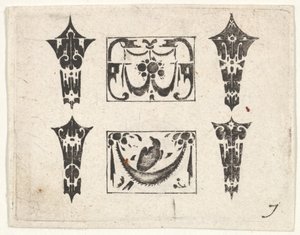 Stampa in blackwork con due pannelli orizzontali e quattro cornici, ca. 1620 da Claes Jansz Visscher
