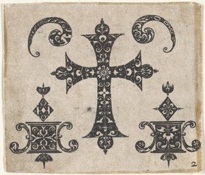 Stampa in blackwork con una croce latina e piccoli motivi, ca. 1620 da Claes Jansz Visscher