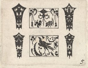 Stampa in Blackwork con un motivo simmetrico Schweifwerk da Claes Jansz Visscher