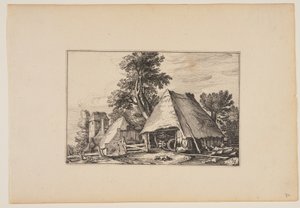 Fattoria con capannone per il carro, da Paesaggi (Verscheyden aerdige Lanthuysen...) da Claes Jansz. Visscher