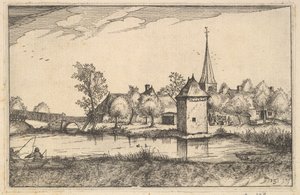 Stagno e un villaggio, tavola 15 da Regiunculae et Villae Aliquot Ducatus Brabantiae, ca. 1610 da Claes Jansz Visscher