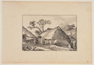 Due fienili, carrello a sinistra, da Paesaggi (Verscheyden aerdige Lanthuysen...) da Claes Jansz. Visscher