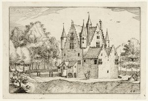 Un castello, piatto 22 dopo Immagini di fattorie, case di campagna e villaggi rustici (Praediorum villarum et rusticarum casularum icones) da Claes Jansz. Visscher II