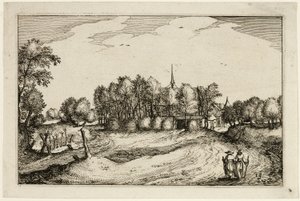 Un convento, tredicesima tavola dopo Immagini di fattorie, case di campagna e villaggi rustici (Praediorum villarum et rusticarum casularum icones) da Claes Jansz. Visscher II