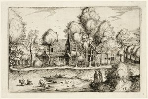 Uno stagno, tavola diciotto dopo Immagini di fattorie, case di campagna e villaggi rustici (Praediorum villarum et rusticarum casularum icones) da Claes Jansz. Visscher II