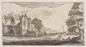 Casa di campagna con due torri esagonali, da Paesaggi (Playsante Lantschappen) da Claes Jansz. Visscher II