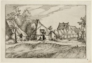 Le fattorie in un villaggio, tavola otto dopo Immagini di fattorie, case di campagna e villaggi rustici (Praediorum villarum et rusticarum casularum icones)