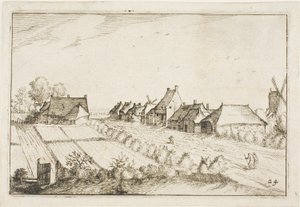 Campi e una strada, tavola 24 dopo Immagini di fattorie, case di campagna e villaggi rustici (Praediorum villarum et rusticarum casularum icones) da Claes Jansz. Visscher II