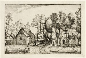 Paesaggio con alberi abbattuti, tavola diciassette dopo Immagini di fattorie, case di campagna e villaggi rustici (Praediorum villarum et rusticarum casularum icones)