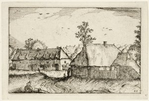 Grandi capannoni, piatto 21 dopo Immagini di fattorie, case di campagna e villaggi rustici (Praediorum villarum et rusticarum casularum icones) da Claes Jansz. Visscher II
