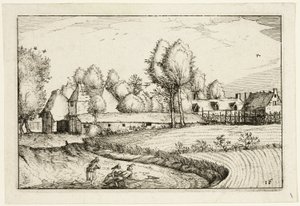 Strada lungo un campo, tavola sedici dopo Immagini di fattorie, case di campagna e villaggi rustici (Praediorum villarum et rusticarum casularum icones) da Claes Jansz. Visscher II
