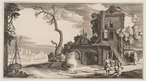 Torre quadrata utilizzata come locanda vicino a un fiume, da Paesaggi (Playsante Lantschappen) da Claes Jansz. Visscher II