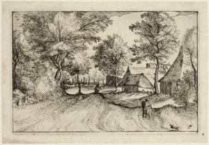 Strada del villaggio, quarta tavola dopo Immagini di fattorie, case di campagna e villaggi rustici (Praediorum villarum et rusticarum casularum icones) da Claes Jansz. Visscher II