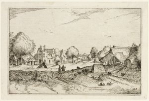 Strada del villaggio, piatto venti dopo Immagini di fattorie, case di campagna e villaggi rustici (Praediorum villarum et rusticarum casularum icones) da Claes Jansz. Visscher II
