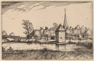 Stagno e un villaggio da Claes Jansz Visscher after Johannes van Doetechum, the Elder after Lucas