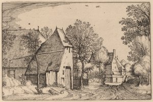 Strada del villaggio da Claes Jansz Visscher after Johannes van Doetechum, the Elder after Lucas