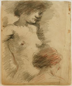 Nudo femminile in piedi, davanti donna di spalle