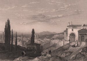 Vista panoramica della città di Verona dalla Chiesa di San Zeno in Monte, Veneto, Italia, incisione su acciaio di S Fisher dopo un disegno di Clarkson Stanfield da Clarkson Frederick Stanfield