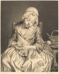 La Magliaia Addormentata da Claude Donat Jardinier after Jean Baptiste Greuze