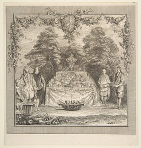 La colazione preparata in un giardino da Claude Gillot, Jacques Gabriel Huquier