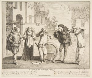 La morte di Maitre Andre. Creatori: Claude Gillot, Jacques Gabriel Huquier da Claude Gillot, Jacques Gabriel Huquier