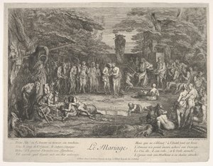 Il Matrimonio: in una foresta, un vecchio satiro sposa la promessa sposa da Claude Gillot