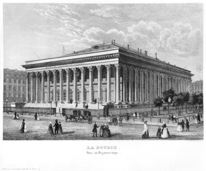 La Borsa e il Tribunale Commerciale, Parigi, dopo un dagherrotipo, c.1840 da Claude Hilaire Alphonse Chamouin