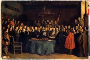 La pace di Vestfalia, il giuramento dopo la ratifica della pace tra gli spagnoli e i neerlandesi, al Municipio di Münster il 15/05/1648