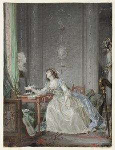 Interno con Ritratto di una Giovane Donna Davanti a un Busto da Claude Jean Baptiste Hoin