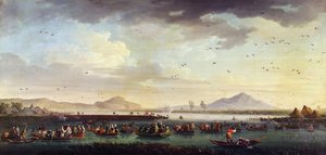 Carlo III di Borbone, Re di Spagna e del Regno delle Due Sicilie a caccia di anatre al lago di Patria nel 1746, 1749 da Claude Joseph Vernet