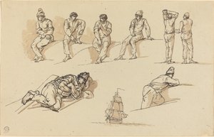 Otto studi di figure e una nave in mare da Claude Joseph Vernet